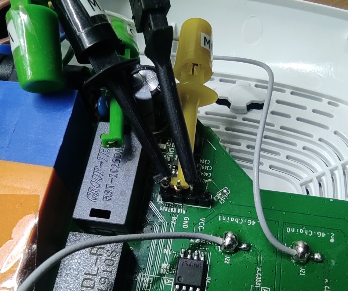 Soldered pins to UART interface